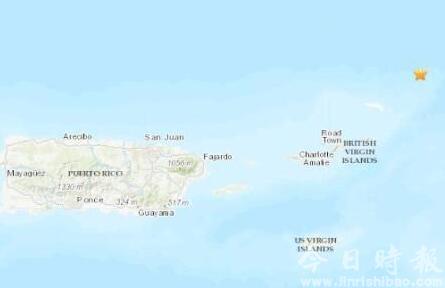 英属维尔京群岛附近海域发生5.0级地震 震源深度10千米